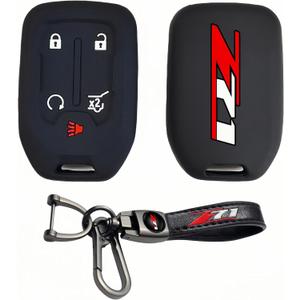 for z71 Silicone Rubber Smart Key Protector with Key Chain 5 Buttons Key Fob Holder for GMC Acadia Terrain Yukon Chevrolet Silverado Colorado Suburban Tahoe Certain Auto Accessories