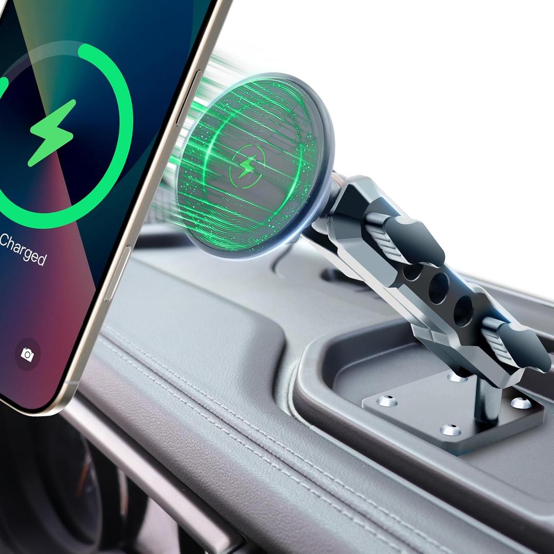For Jeep 2024 2025 2026 Wrangler JL JLU Gladiator JT 4XE Phone Mount, Wireless Charging Phone Holder for JEEP Wrangler Gladiator 2/4 Door Accessories, Made of Metal, for All Smartphones (NOT fit JK)