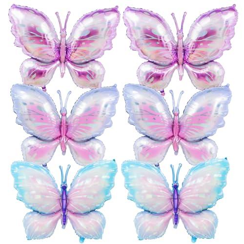 6 Pieces 39 Inches Butterfly Balloons - Large Gradient Butterflies Foil Mylar Balloons for Birthdays, Garden, Spring Decorations, Butterfly-Themed Events, Baby Shower, and Wedding Party Supplies