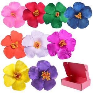 9PCS Different-Colored Flower Hair Clips for Girl and Women, 4" Hibiscus Hawaiian Hair Clips for Summer Vacation, Beach Party Accessories