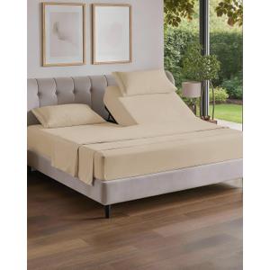 Flex Top Split Head King 4 Piece Sheet Set - Comfy Breathable & Cooling Bed Sheets Set - Hotel Luxury Bedding for Women, Men, Kids, Teens, Boys & Girls - Deep Pockets, Ultra-Soft - Oeko-Tex - Cream