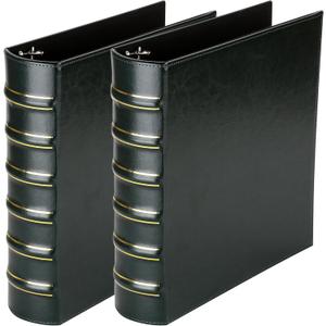 Vintage Hardback 3 Ring Binder 2 Inch, Professional Leather Binders 2 Inch D Ring, Holds 400 Sheets Capacity 2 Pack - Dark Green