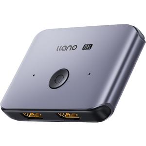 llano HDMI 2.1 Switch 8K@60Hz 4K@120Hz, 48Gbps Bidirectional 2-in-1/1-in-2 HDMI Splitter Switch, Supports VRR HDR10 Dolby Vision, Compatible with PS5 Xbox Apple TV Roku, Aluminum Alloy Case