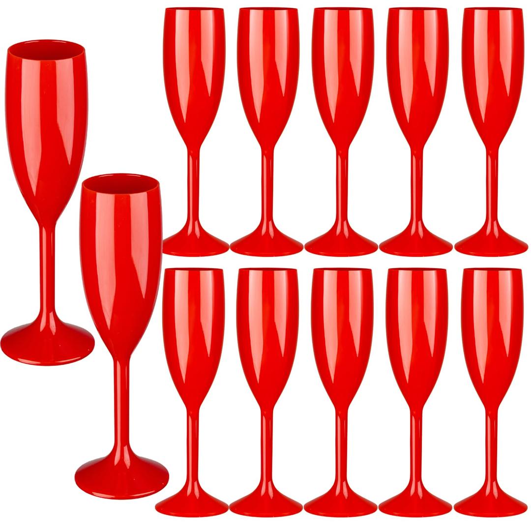 48pcs Red Champagne Flutes,6OZ Acrylic Champagne Glasses Plastic Goblets Wine Mimosa Glasses Wedding Toasting Shatterproof Reusable Vintage Champagne Flute Drinking Cups for Bridal Christmas Party