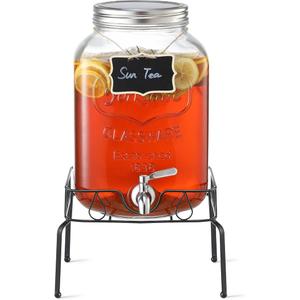 2 Gallon Glass Beverage Dispenser, 18/8 Stainless Steel Spigot and Lid  Glass Drink Dispensers for Parties  Mason Jar Drink Dispensers with Lids  Laundry Detergent Holder