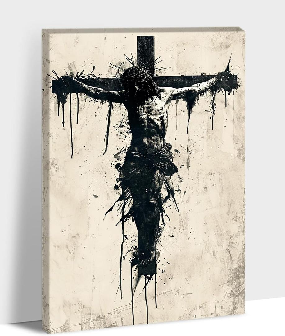ANRUOXI Jesus Christian Canvas Wall Art, Religious Wall Art Decor for Bedroom Living Room, Death of Jesus Picture Prints Minimalism God Wall Art Poster, Christ Home Churches Painting 18" Wx24 H Inch