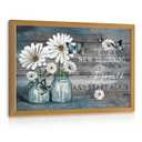 LLEEMPI White Daisy Vase Wall Art, Blue Butterfly Wall Decor, Inspirational Quote Canvas Painting, Rustic Farmhouse Poster Print for Bathroom Bedroom Hallway Dining Room Wood Framed 16x24 Inch