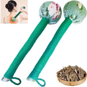 2PCS Long Size Lymphatic Drainage Hammer,Manual Body Massage Hammer, Wormwood Massage Hammer,Back Knock Long Handheld Massage Hammer for Back Pain Relief Green 12.5IN