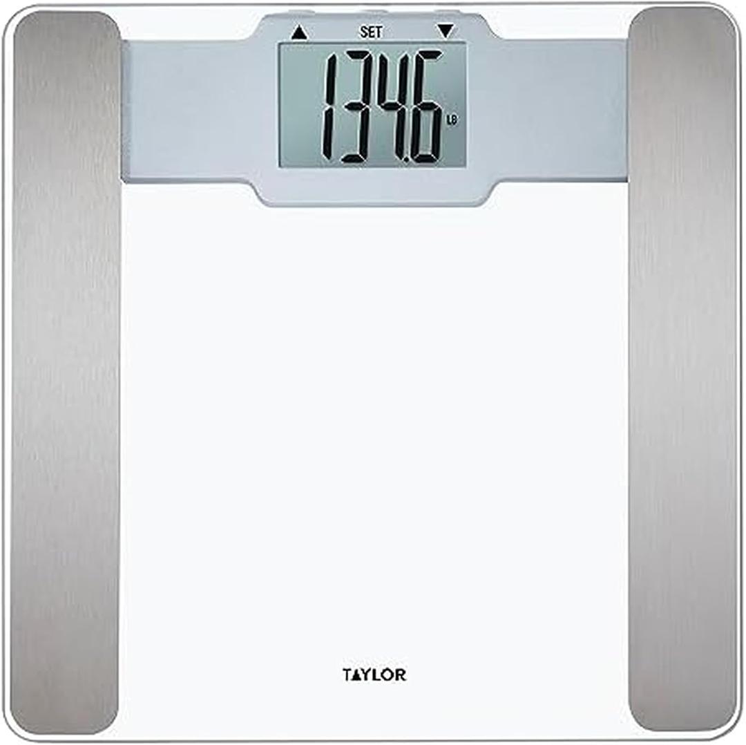 Taylor Digital Body Composition Bathroom Scale 11.8" Tempered Glass Platform, 400 lb Capacity Weight Monitor with Athlete Mode, 6 User Recognition & Body Analysis Features (Clear)