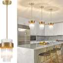 Dijiahua Gold Pendant Lights Kitchen Island 3 Pack,Modern Crystal Pendant Light Fixtures Over Table, Mini Brass Dining Room 1-Light Chandelier,Adjustable Cord Hanging Lamp for Bedroom,Hallway