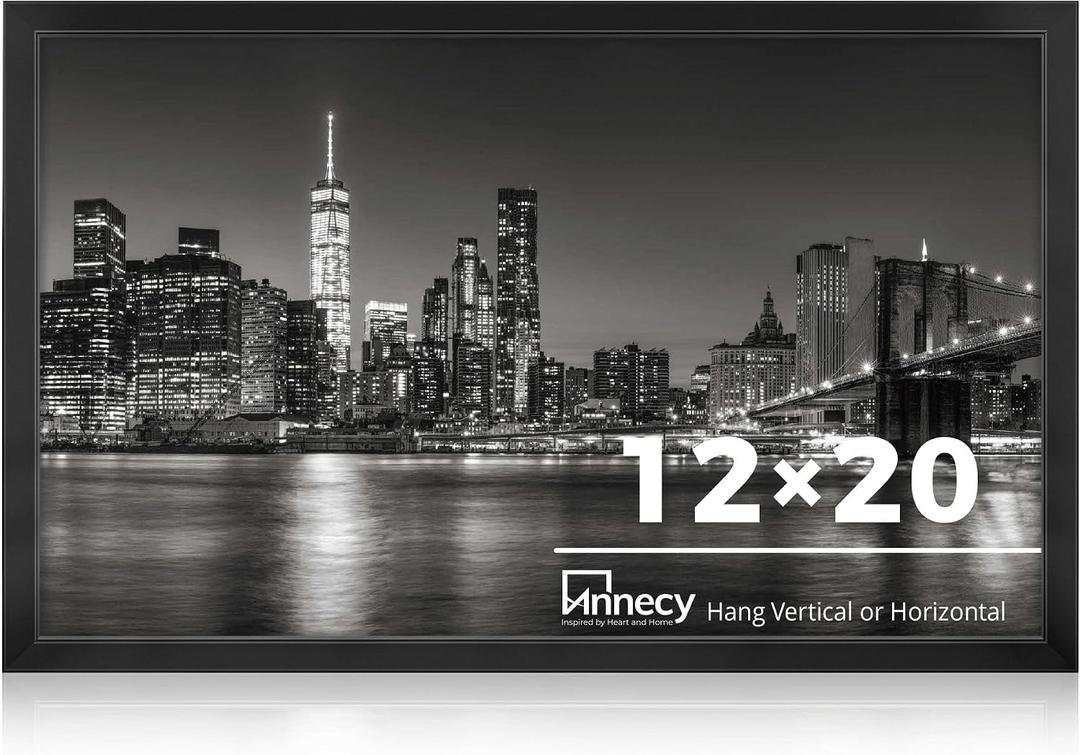 12x20 Picture Frame Black（1 Pack）, Panoramic Picture Frame for Wall Decoration, Classic Black Minimalist Style Suitable for Decorating Houses, Offices, Hotels