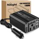 Nilight 150W Power Inverter 12V DC to 110V AC Car Charger Converter with 3.1A Dual USB Ports and 1 AC Outlets for Phones Tablets Laptop Computer Game Console Kindle iPad DVD Players Black