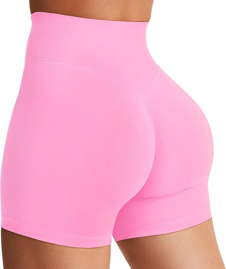 YEOREO Women's Biker Shorts 3.6" /4.5" / 6" Workout Gym Shorts Craze High Waist Tummy Control Hidden Scrunch Running Yoga (Medium, Bubblegum Pink)