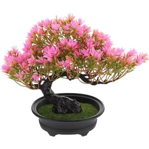 Hemoton Simulated Welcoming Pine Bonsai Tree Artificial Indoor Plant Decorative Pot for Home Living Room Office Table Shelf Accent (Pink)