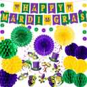 54 Pieces Mardi Gras Party Decorations and Supplies Set, Purple Green and Gold Party Decorations for New Orleans Mardi Gras,Fat Tuesday Decorations