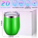 20 Pack Stainless Steel Wine Tumblers with Lids Bulk 12 oz Double Wall Insulated Wine Cups Stemless Powder Coated Glass for Coffee Cocktails Champagne Laser Engrave DIY Gift, 20 Assorted Colors
