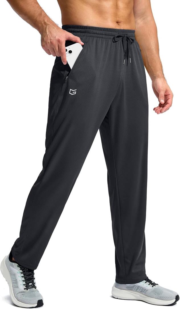 G Gradual Men's Sweatpants with Zipper Pockets Lightweight Mesh Athletic Pants for Men Open Bottom Workout Gym Running (Medium)