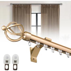 Curtain Track Wall Mounted, Curtain Rail Track System Roman Rod for Curtain, Aluminum Heavy-Duty Silent Curtains Rails Sliding Curtain Tracks for Room Divider Living Room Bedroom (Gold, 6FT)