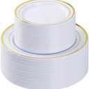 BESTVIP 100PCS Gold Plastic Plate, Disposable Party Plates with 50 Dinner Plates and 50 Dessert Plates, Plastic Plate for Parties, Wedding and Birthday