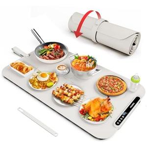 Food Warming Mat, iTRUSOU 27.5x16'' Electric Warming Tray with 7 Temp-Settings, Switchable Fahrenheit/Celsius, 99h Timer, Foldable Food Warmer Keep Food Warm at Buffet, Party, Sabbath, Daily Use