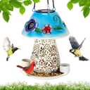 Mushroom Solar Bird Feeders for Outdoors Hanging Metal Wild Bird Feeder Garden Lantern with S Hook for Garden Decoration Blue
