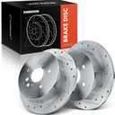 A-Premium 11.46 inch (291mm) Rear Drilled and Slotted Disc Brake Rotors Compatible with Select Toyota Models - Sienna 2004-2006 3.3L, 2007-2010 3.5L, 2-PC Set