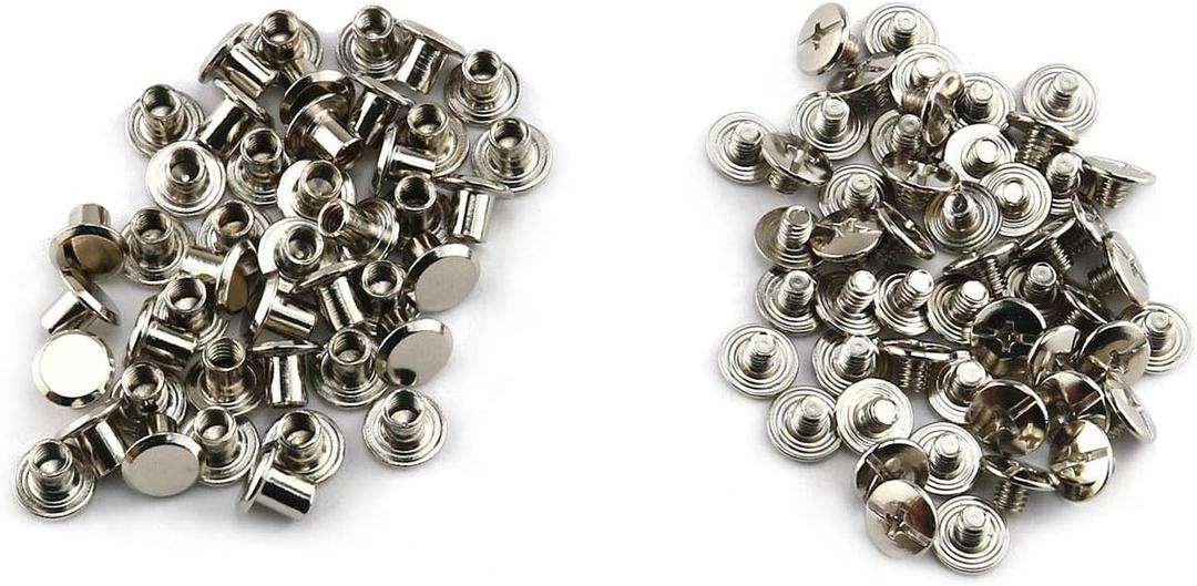 E-outstanding Phillip Chicago Screw 120sets 5x6mm Silver Chicago Screw Cross Head Phillips Drive Binding Screws Rivet Assembly Bolt for Book Binding DIY Leather Craft