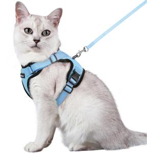 rabbitgoo Cat Harness and Leash for Walking, Escape Proof Soft Adjustable Vest Harnesses for Cats, Easy Control Breathable Reflective Strips Jacket, Light Blue,M