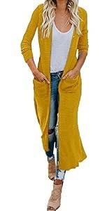 HZSONNE Women's Boho Long Casual Cardigan Long Sleeve Button Down Front Pocket Knitted Sweater Blouses (Yellow, XX-Large)
