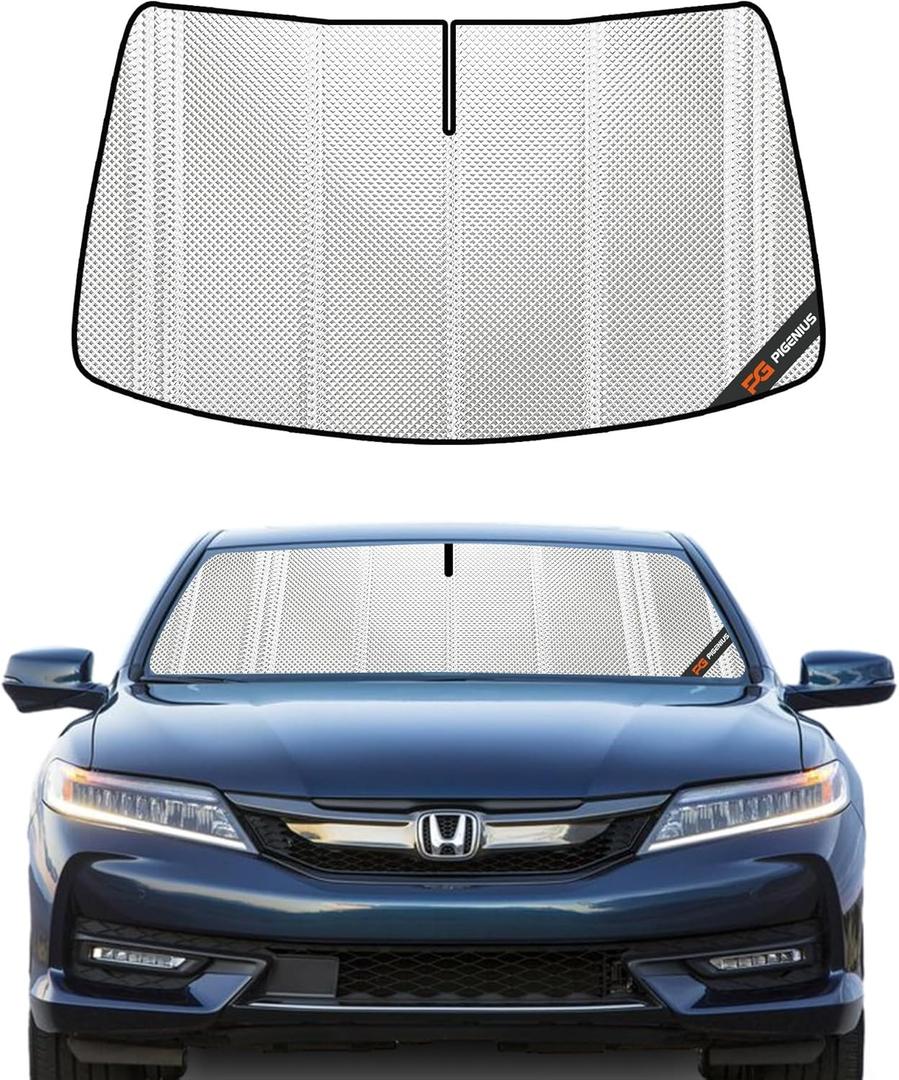 Pigenius Windshield Sun Shade for Honda Accord Coupe 2016-2017 with Automatic High Beams. Full Coverage Rearview Mirror Shade for Ultimate Protection