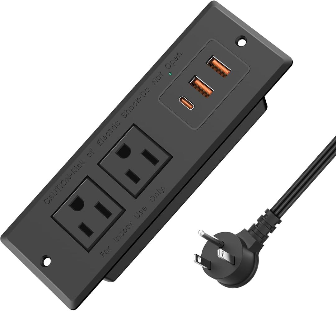 Recessed Power Strip, Flush Mounted Drawer Outlet with PD 20W Fast Charging USB-C Ports, Recessed Outlet for Conference Rooms, Office Tables, Furniture, 6.5FT Cord (ETL Listed)