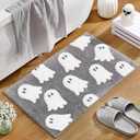 Hillsuren Gray Ghost Bath Mat Soft Halloween Bathroom Rug Non Slip Cute Spooky Ghost Bathroom Decoration Shaggy Plush Microfiber Rug Halloween Decor for Home Bedroom Shower Floor, 19.69 x 31.5 Inch