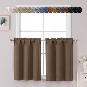 Chyhomenyc Brown Short Blackout Curtains 30 Inch Length, Small Kitchen Curtain Tier Rod Pocket Half Window Curtains for Bathroom Basement Cabinet Camper RV Bunk, 2 PCS, Each 30" Wx30 L