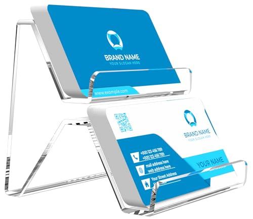 Lumanman Acrylic Business Card Holder, 2-Tier Business Card Display, Clear Business Cards Stand for Desk & Counter, 1 Pack