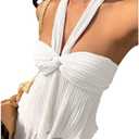 Floerns Women's Trendy Going Out Halter Tops Twist Front Halter Tops Sleeveless Pleated Backless Tank Top, S