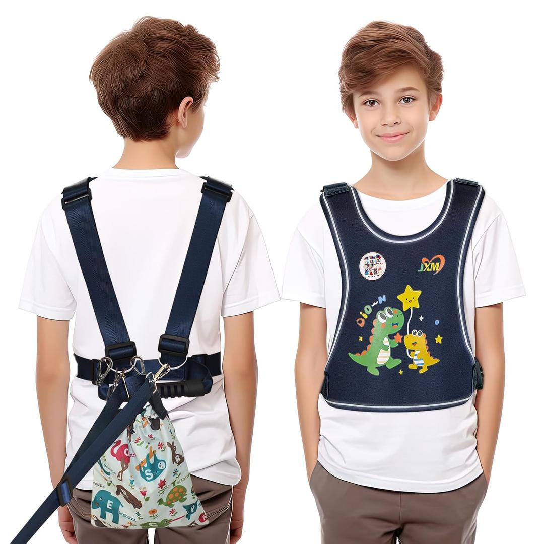 Safety Walking Harness for Big Kids 6-12, Anti-Elopement Vest Harness for Autism Special Needs ADHD, Reflective Leash with Handle for Autistic, Active Children, Adjustable Tether for Travel and Crowds (Medium For Height 3'9" - 5'3", Navy Blue)
