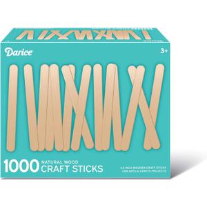 Darice 1000 Pcs Popsicle Stick, 4.5" Natural Wood Craft Sticks Supplies, Ice-Cream Stick Pop, Ages 3+ (4.5 IN)