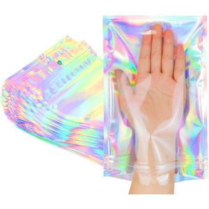 Smell Proof Bags & Resealable Foil Pouch Sample Bag [100 PCS ] Great for Party Favor Food Storage (Holographic Color) (6x9 Inch)