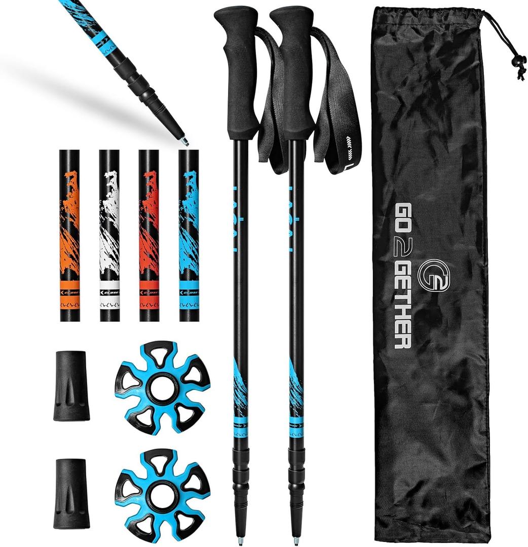 G2 Trekking Poles - 5.6 OZ Ultralight/Aircraft Grade Aluminum/EVA Foam Grip/Adjustable Wrist Strap for Backpacking, Hiking, Camping (Pack of 2 Poles) Black/Orange/Blue/Red