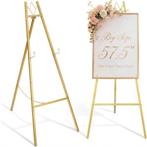 GRENTY 57.5" Gold Easel Stand for Wedding Sign, Heavy Duty Metal Display Stand, 4-Tier Height Adjustable Easel for Art, Paintings, Welcome Signs, Posters, and Dcor, Simply Assembly Required