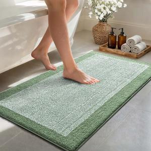 48x24 Long Bathroom Rugs Washable Non Slip, Green Bath Mat for Bathroom Floor Tub, Soft Absorbent Quick Dry Mats for Shower,Bathtub,Home Decor
