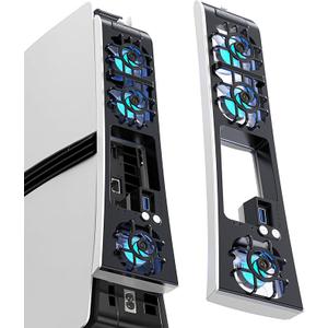 NEWDERY Cooling Fan for PS5 Pro, Upgraded 9-Blades & Larger Fan Quiet Cooler with Auto Speed, Extra USB3.0 Port & LED Light for PS5 Pro Only, Not for P 5 Slim/P5, White