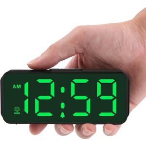 Peakeep Small Battery Powered Digital Alarm Clocks for Bedrooms Bedside, Cordless Tiny Travel Portable Desk Clock, Large Numbers Auto Dimmable, LED Display 4 Dimmers, 5 Alarm Volumes (Green Digits)