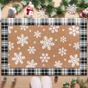 2 Pcs Winter Snowflake Double Layer Doormats, Non Slip Christmas Holiday Entry Rugs, 36'' x 24'' Fabric Welcome Mat 29'' x 17'' Coir Doormat for Front Porch Indoor Outdoor Decor (Black, White)