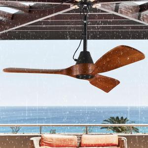 3 Blades Wood Outdoor Ceiling Fan for Patios, Farmhouse Rustic Ceiling Fans, 42" Plug-in Wet Rated Outdoor Gazebo Fan for Exterior House Porch Patio, Waterproof,F248 (42IN-Not Light)