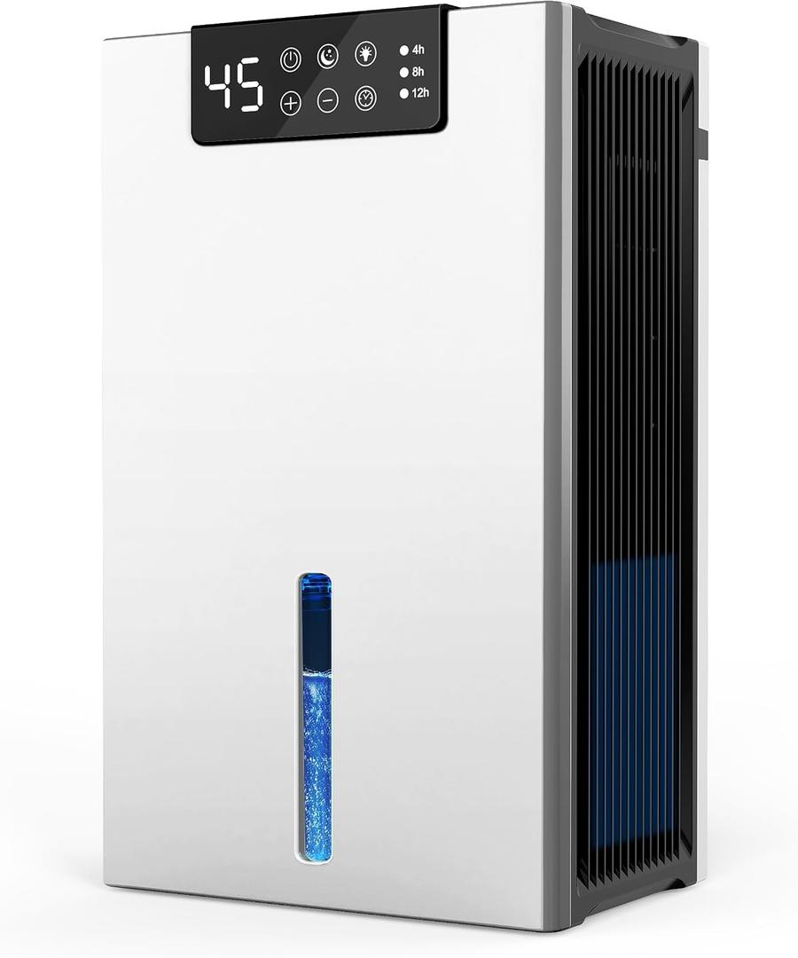 KeepGlad Dehumidifier, 98OZ Dehumidifiers for Home(1000sq.ft), Humidity Display Dehumidifier for Basement Bathroom Bedroom, Auto Shut Off, Washable Filter, Drain Hose, Timer, 7 Ambient Lights, Silver