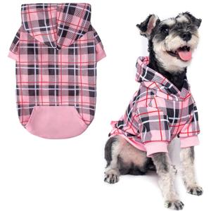 EXPAWLORER Plaid Dog Hoodie - British Style Warm Dog Sweater Shirt with Leash Hole,Pitbull Clothes Outfits,Winter Coat Apparel for All Breeds Puppy Girl Boy-Cat Apparel,Pink Medium