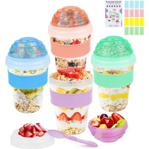 4 Pack Yogurt Parfait Cups with Lids Reusable 20 oz Overnight Oats Containers with Lids Folding Spoons Granola Topper, Cereal Salad Jars for Oatmeal Chia Pudding Meal Prep 4 Pack Yogurt Parfait Cups with Lids Reusable 20 oz Overnight Oats Containers with Lids Folding Spoons Granola Topper, Cereal Salad Jars for Oatmeal Chia Pudding Meal Prep