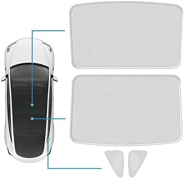 1PC Tesla Model 3 Roof Sunshades, 2 in 1 Ice Crystal Sunshades for Tesla Model 3 2021-2023 Tesla Model 3 Glass Roof Sunshades with Triangular Sunshades UV/Sun Protection Heat Insulation