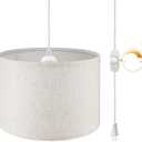 WimiSom Plug in Pendant Light, 15 FT Hanging Lamp with Plug in Cord, Dimmable Switch, Pendant Lighting with Fabric Shade, Hanging Light Fixture for Living Room, Bedroom, Dining Room, Kitchen